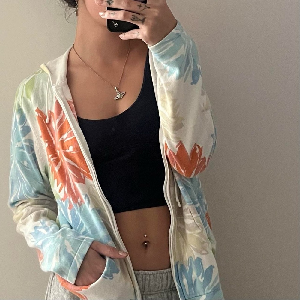 y2k lillian nicole 100% cotton boho floral zip up hoodie - Picture 5 of 8
